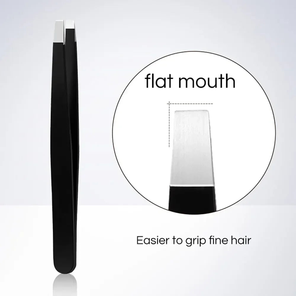CNK  Wholesale Stainless Steel Black Eyebrow Tweezer with Slant and Flat Point Beauty Tools for Eyebrows & Ingrown Hair Removal
