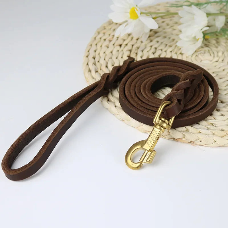 Genuine Leather Dog Leash Dogs Long Leashes Braided Pet Walking Training Leads Brown Black Colors for Medium Large Pet