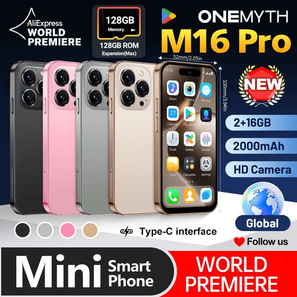 WORLD PREMIER SOYES ONEMYTH  Mini SmartPhone 16Pro 4.0" Android 10, Dual SIM, 2000mAh, 5MP Camera, 2GB+16GB, Face Unlock