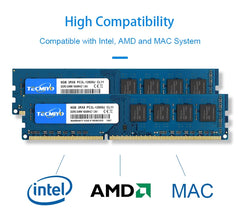 ذاكرة الوصول العشوائي TECMIYO 4 جيجابايت 8 جيجابايت DDR3 DDR3L 1600 ميجا هرتز 1333 ميجا هرتز PC3-12800U PC3-10600 DIMM 1.5 فولت 1.35 فولت 2RX8 ذاكرة غير ECC - أزرق
