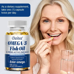 Daitea Fish Oil Capsule 2160mg Supplement Rich in DHA & EPA, Cognitive, Core Health, Immune Support, Non-GMO