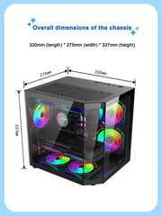 علبة كمبيوتر سطح المكتب Power Train Star Realm M-ATX بدون أعمدة، زجاج ثلاثي الجوانب، إطلالة بانورامية على البحر، غرفة 240، تبريد مائي
