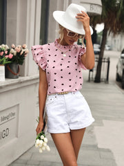 Fashion Chiffon Print Women's Shirt Casual Ruffle Short Sleeve Top Pink Chic Woman Blouse And Shirts Elegant Blouses Summer 2024