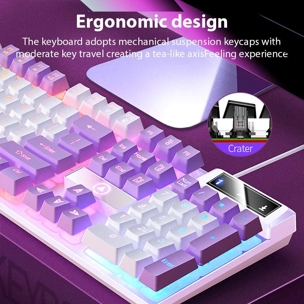 K500 Keyboard Mixed Color White Pink Keycaps 104 Keys Wired Gaming Keyboard for Laptop PC