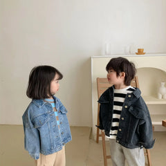 6704-1 Children's Denim Jacket Spring and Autumn Korean Girl's Denim Jacket Casual Loose Boy's Coat Cardigan.