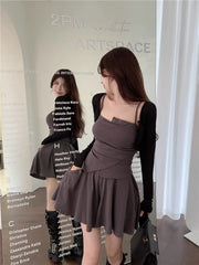 Sweet And Spicy Slim Fit Knitted Open Cardigan And  Skirt Women's Summer Tee Piece Set Faionable Asymmetrical Design