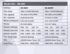 مروحة هيكل حاسوب JONSBO ZB-120/240/360، 12 سم، 5 فولت، ARGB، 120 مم، هيكل متجانس، مروحة تبريد بالماء، PWM، مروحة أمامية/عكسية