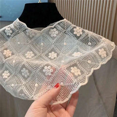 Women Shrugs Lace Hollow Out Female Summer Casual All-match Shawls Simple Scarf-collar Sleeveless Knitted Tops Korean Style Chic