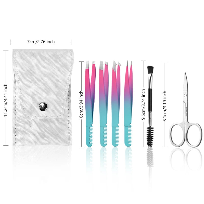 Eyebrow Tweezer Set,6 Pcs Tweezers Set for Women, Precision Tweezer for Eyebrows with Curved Scissors for Ingrown Hair