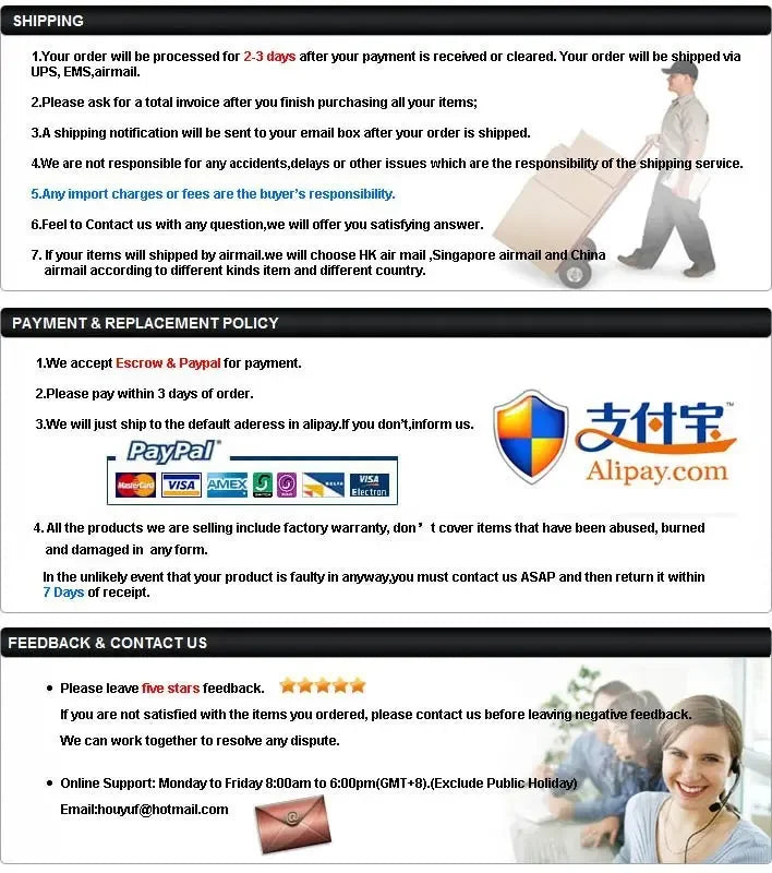 Mumzar shipping payment contact page with PayPal and Alipay support for iPhone 11 to 14 replacement battery