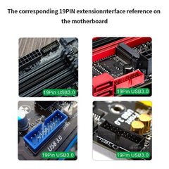 TISHRIC 19Pin To Type-C USB3.0 Converter Internal Header to USB 3.1/3.2 Type C Adapter  for PC Motherboard Connector Riser