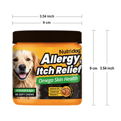 Dog Allergy&Itch Relief Supplements With Omega-3,Vitamin C&Probiotics，Support Skin&Immune Health, Supplement Nutrition,90 chews