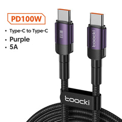 كابل Toocki 100 واط من النوع C إلى USB C بتقنية PD 3.0 للشحن السريع 4.0 من النوع C إلى النوع C لأجهزة iPhone 15 وMacbook وSamsung وXiaomi