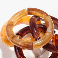 Fashion Acrylic 4PCS/Set Resin Amber Bamboo Bead Elastic Bracelet Bangles Tube Beads Handmake 2024 Trendy Designer Bracelet Set