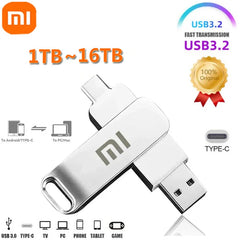 محرك أقراص فلاش USB 3.2 من شاومي بسعة 16 تيرابايت، مقاوم للماء، نقل عالي السرعة، واجهة 2 في 1 من النوع سي، عالمي للهواتف المحمولة والكمبيوتر