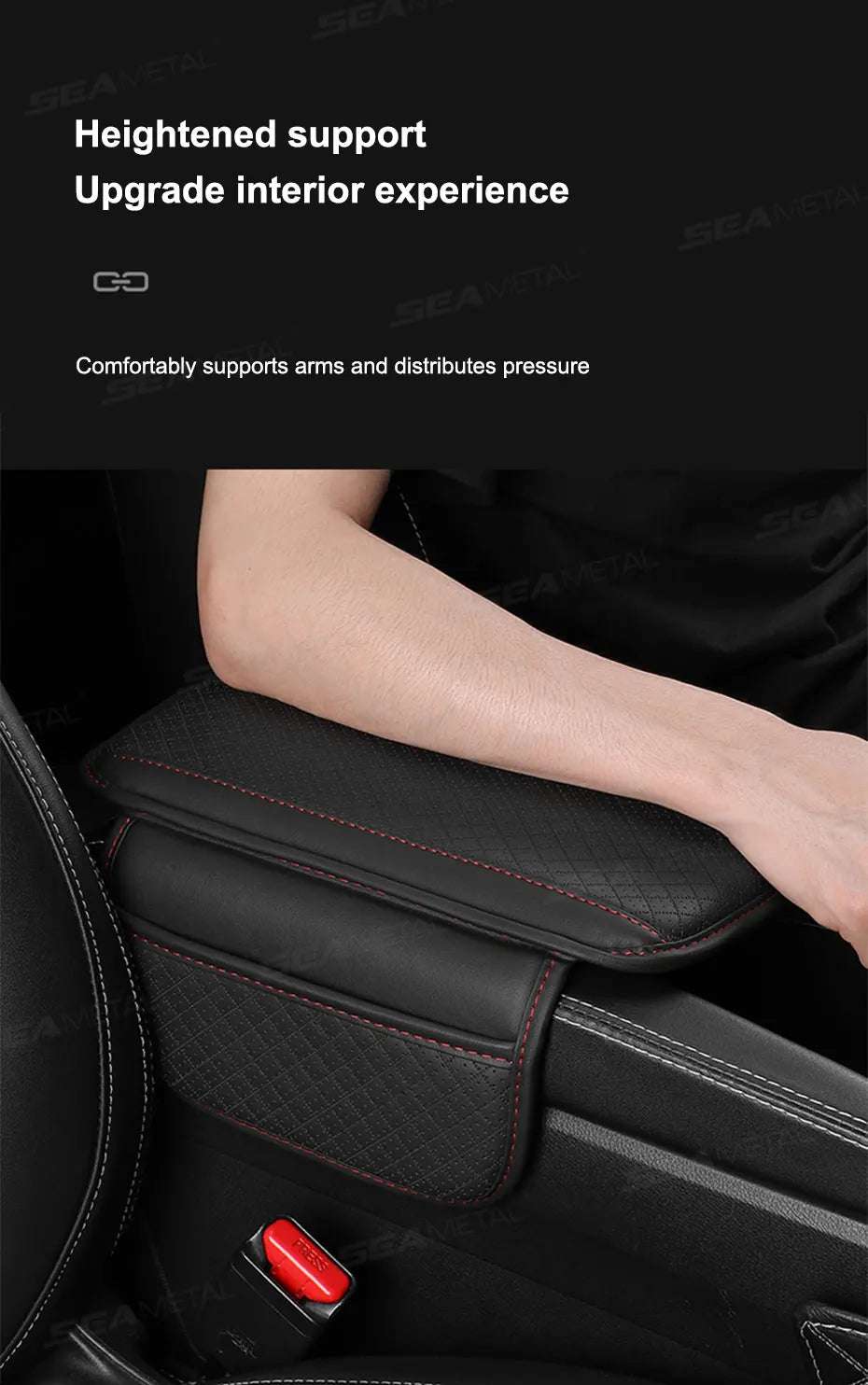 BLALION Leather Car Armrest Box Pad Memory Foam Center Console Arm Rest Protector Cover with Storage Pocket Elbow Rest Cushion