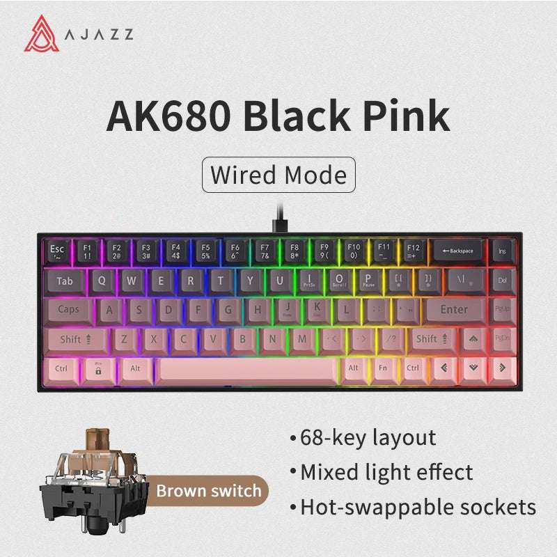 AJAZZ AK680 wired mechanical gaming keyboard double-pin keycap 68-key full-key hot-swappable mixed color lighting effect