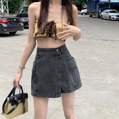 High Waist Slimming Denim  Skirt Summer 2023 Women's plus Size Faionable orts Asymmetrical Jeans Skirt