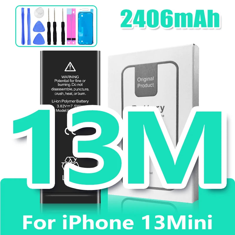Mumzar iPhone 11 to 14 replacement battery 2406mAh kit with tools and white box for iPhone 13 Mini