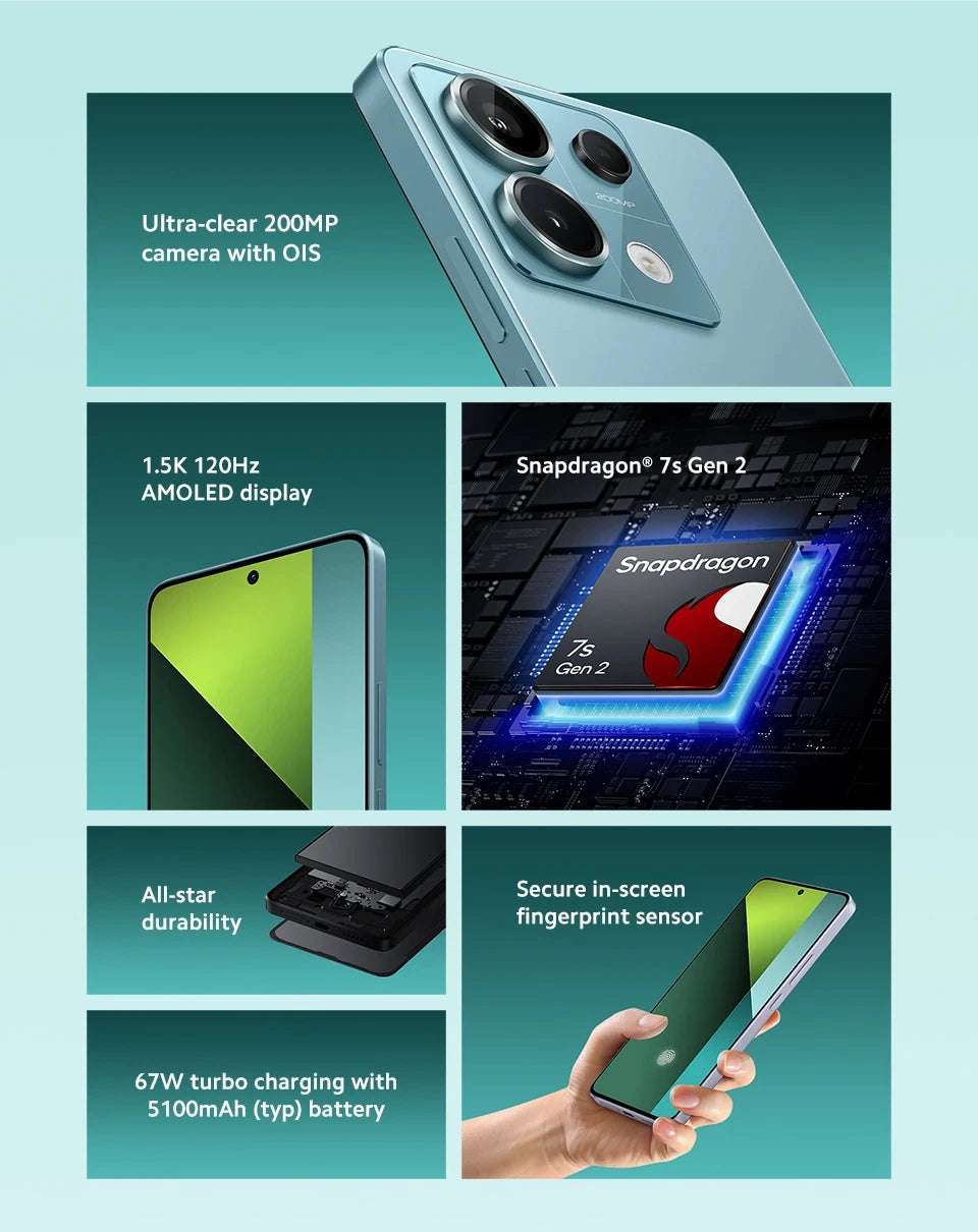 Global firmware Xiaomi Redmi Note 13 Pro 5G Smartphone 200MP OIS Camera Snapdragon 7s Gen 2 6.67" AMOLED used phone