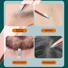 4 Sets of Pink Tweezers for Daily Cleaning of Eyebrows, Eyelashes and Whiskers