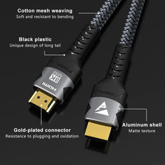 8K HDMI Cable 2.1 48Gbps  High Speed HDMI Braided Cord-4K@120Hz 8K@60Hz, DTS:X, HDCP 2.2 & 2.3, HDR 10 for Compatible Laptop/PS5