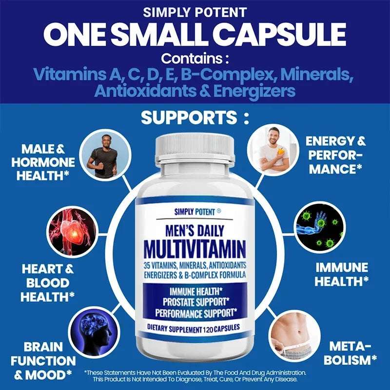 Daily Multivitamin for Men, for Prostate Energy Concentration Metabolism Immunity Vitamins: A C D E (B1 B2 B3 B5 B6 B7 B9 B12)