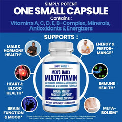 Daily Multivitamin for Men, for Prostate Energy Concentration Metabolism Immunity Vitamins: A C D E (B1 B2 B3 B5 B6 B7 B9 B12)