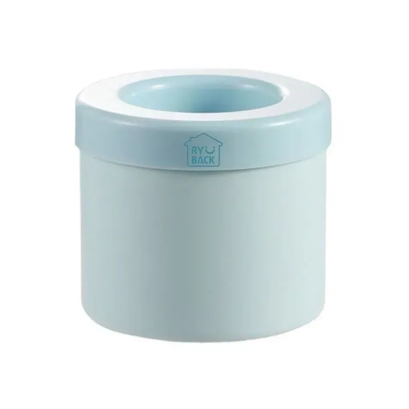 Round silicone ice cube mold with light blue lid and central opening