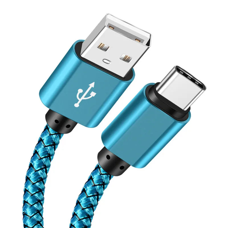 كابل شحن USB A إلى Type C 2A شاحن سريع كابل بيانات من النايلون 1 متر 2 متر 3 متر لأجهزة iPhone وAndroid وHuawei وSamsung TypeC
