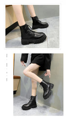 2024 White New Women Ankle Boots Autumn Winter Platform Zipper Women Punk Boots Thick Sole Lace Up Combat Booties Female Mujer