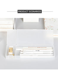 2023 Pencil Cases Pens Storage School Office Simple Matte Transparent Plastic Box Frosted White Stationery Supplies