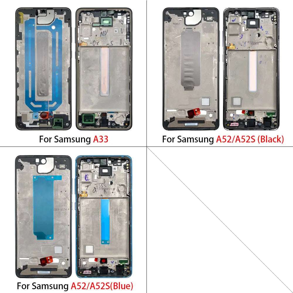 NEW For Samsung A33 A52 A52S A72 A52 5G A54 A73 Front Housing LCD Frame Bezel Plate Replacement Repair Part With Side Button