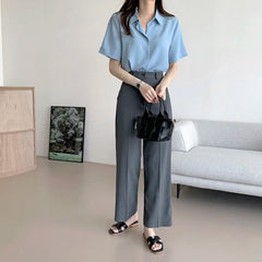 Ele Chiffon irt ort Sve Summer New Loose Collar  Ne White Top Women's Faion Commute Sle Straight Cut