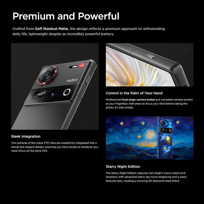 New Original Global Version Nubia Z70 Ultra NX733J Snapdragon 8 Elite 6.85 AMOLED 50MP+50MP+64MP 1.5K HD Display 35mm Lens IP69