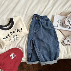 Boys Girls Toddlers Loose Pants Fashion Summer Baby Boys and Girls Baby Foreign Denim Pants New Arrival 2025