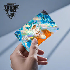 ملصق بطاقة الائتمان والخصم بالليزر ثلاثي الأبعاد اللامع الرائع من Magic Shark Dragons Balls Goku Vegeta، غطاء أمامي