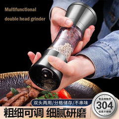 Two-in-one Pepper Grinder Stainless Steel Double-head Kitchen Gadgets Sea Salt Spice Manual Two-head Grinder