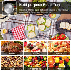 20cm Round Metal Dish Camping Stainless Steel 304 Serving Dinner Plates 4 Pack with alleco cotton bag for BBQ, Snack, Salad