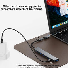 موزع USB C موزع USB 3.0، موسع USB 7 في 1 من الألومنيوم، موزع USB مع USB 3.0، 4 منافذ USB 2.0 و2 منفذ USB C موزع USB