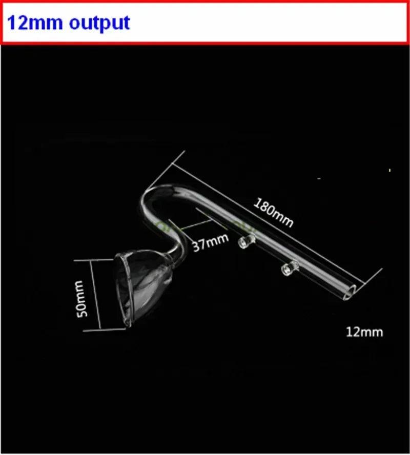 Aquarium lily pipe: clear tube with 12mm output and funnel intake head, size shown