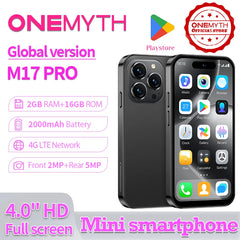 【العرض الأول عالميًا】هاتف ONEMYTH M17 Pro Mini الذكي بشبكة 4G ثنائي الشريحة ومتجر Play وشاشة عالية الدقة 4.0 بوصة وبطارية 2000 مللي أمبير في الساعة وذاكرة 2 جيجابايت + 16 جيجابايت ونظام تشغيل Android 12.0