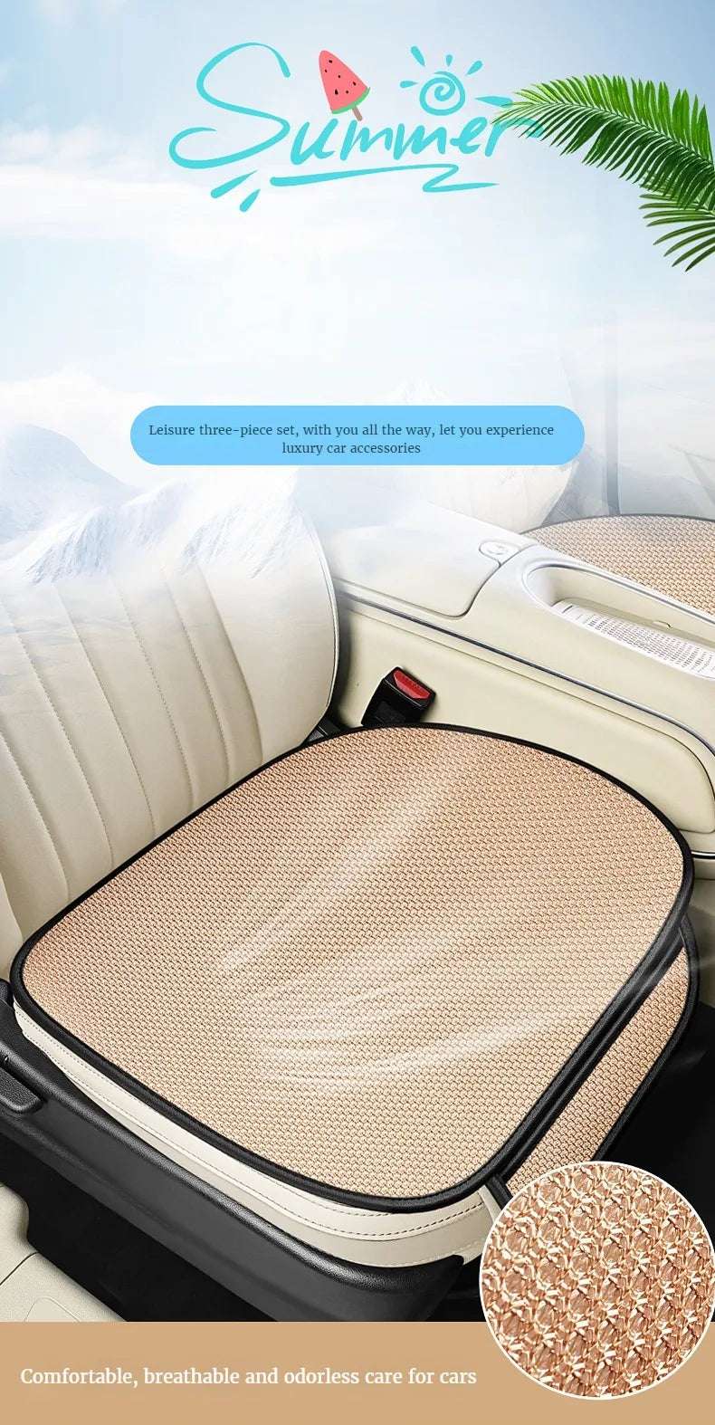Summer Cool  Car Seat Cover  Cool Breathable  Fabric Car Front Seat Cushion/Rear Seat  Cushion/Three -piece