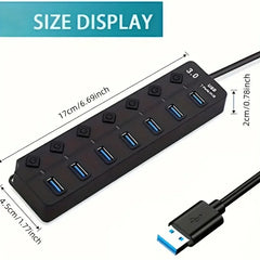 موزع USB 3.0 مزود بـ 4/7 منافذ مع مؤشر LED للتحكم في التبديل المستقل لأجهزة الكمبيوتر المحمول ومحركات الأقراص الصلبة والطابعات والكاميرا ولوحة المفاتيح