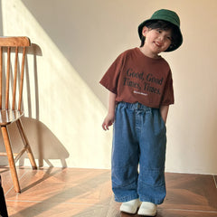 2024 Summer Fashion Loose Girl Children Letter Print T-shirt Boy Baby Cotton Short Sleeve Tees Kid Casual Tops Toddler Clothes