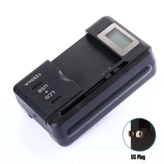 شاحن بطارية محمول بشاشة LCD عالمية مع منفذ USB لشواحن الهواتف المحمولة 32-55 مم لشحن البطارية، قابس الولايات المتحدة والمملكة المتحدة والاتحاد الأوروبي