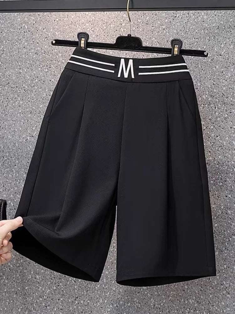 High Waist Straight Leg Elastic Women's Seven-Foot Pants Casual Outdoor Wear Summer Slimming Spor Wide Leg orts