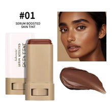 Foundation stick, shade #01 serum boosted skin tint; medium brown stick with swatch.