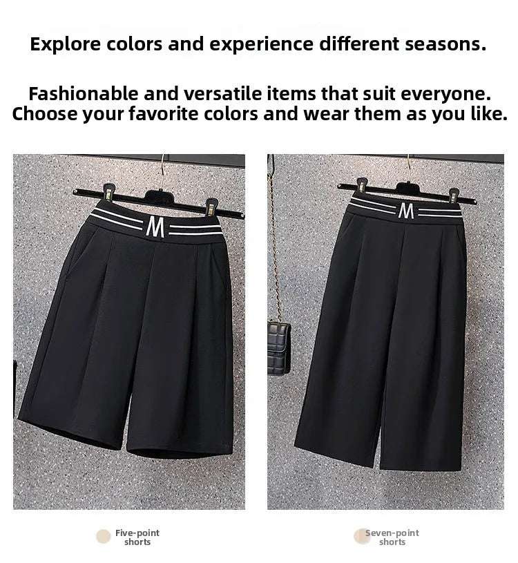 High Waist Straight Leg Elastic Women's Seven-Foot Pants Casual Outdoor Wear Summer Slimming Spor Wide Leg orts