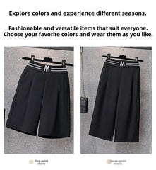 High Waist Straight Leg Elastic Women's Seven-Foot Pants Casual Outdoor Wear Summer Slimming Spor Wide Leg orts